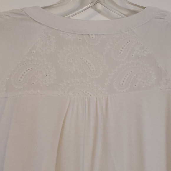 Mystree Size Large White Paisley Button Down Longsleeve with Shoulder Ruching - Picture 4 of 8